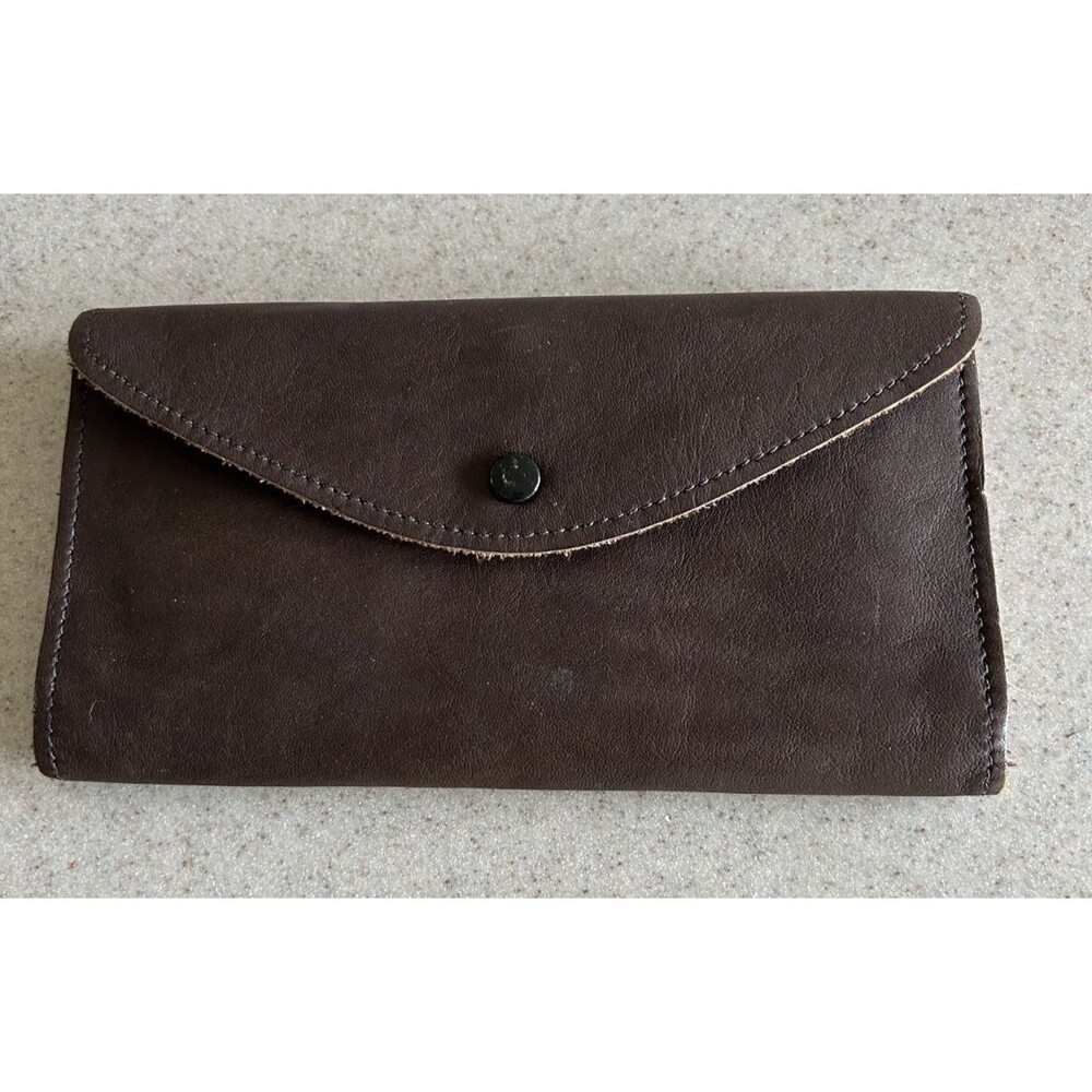 Vintage Full-Grain Brown Leather Envelop Clutch Wallet 7.25" x 4"